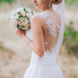 Floor-length gown with beading