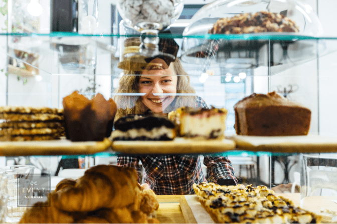 woman looking at bakery display